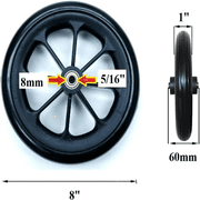 Healthline 8 inch by 1 inch Replacement Wheels for Wheelchairs, Rollators, Walkers and More, Solid Flat Free Caster, All Terrain, Pair, Black (2)