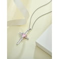 thumbnail image 4 of PYNZY Cross Necklace for Women, 925 Sterling Silver Heart Pendant Necklace 6×6MM Created Pink Tourmaline Birthstone Jewelry Gifts for Women, 4 of 7