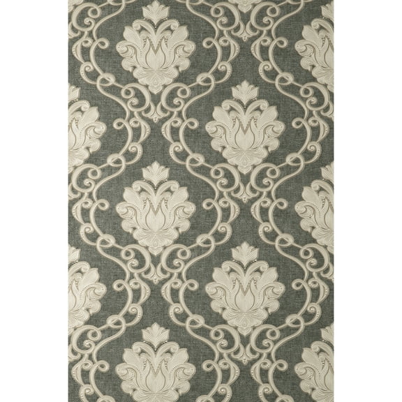 Fine Decor Florentine Charcoal Damask Wallpaper, 20.9-in by 33-ft