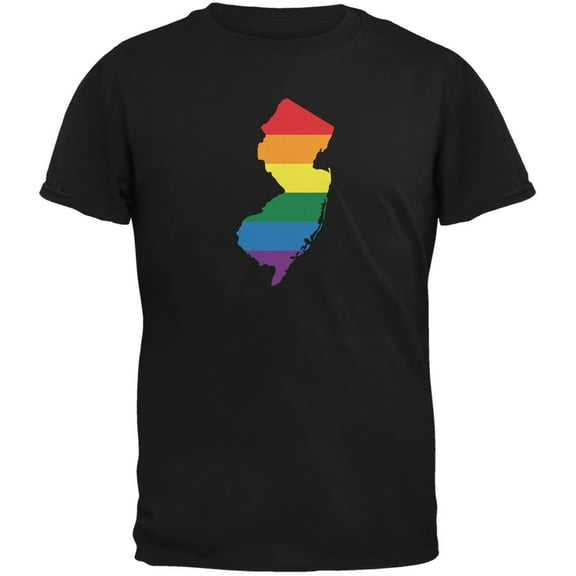 New Jersey LGBT Gay Pride Rainbow Black Adult T-Shirt - Large