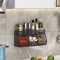 No Drill 3 Compartment Metal Wall Mounted Storage Basket - Damage-Free Top Spice Rack, Space Saver for Kitchen Bathroom Pantry Dorm