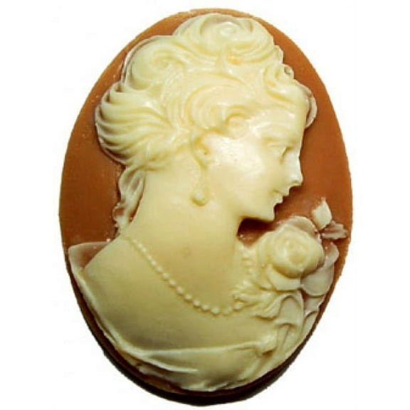40x30mm Oval Fashion Cameo - Victorian Lady Cream on Tan - Pack of 1