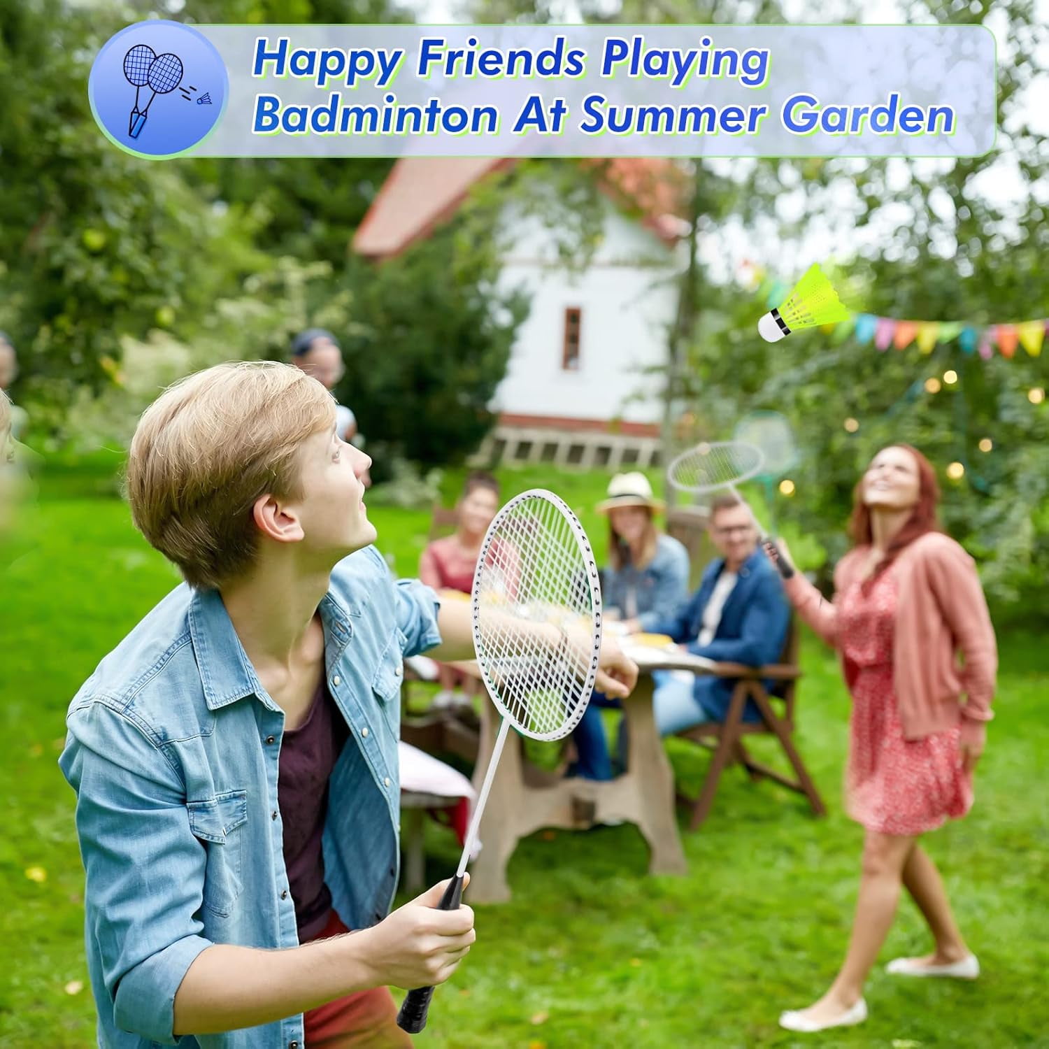 Badminton Rackets Set with Shuttlecocks and Carrying Bags, Sturdy Lightweight Badminton Rackets Racquet for Adults Beginners Indoor Outdoor Backyards