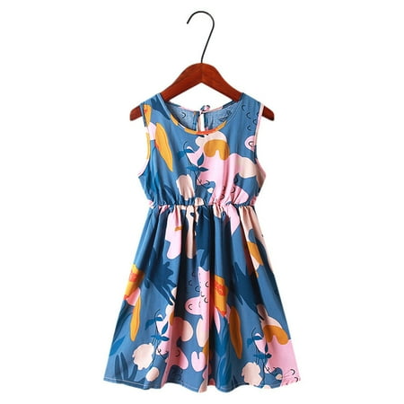 

children s clothing on sale Girls Toddler Kids Crew Neck Summer Sleeveless Casual Beach Floral Prints Party Dress