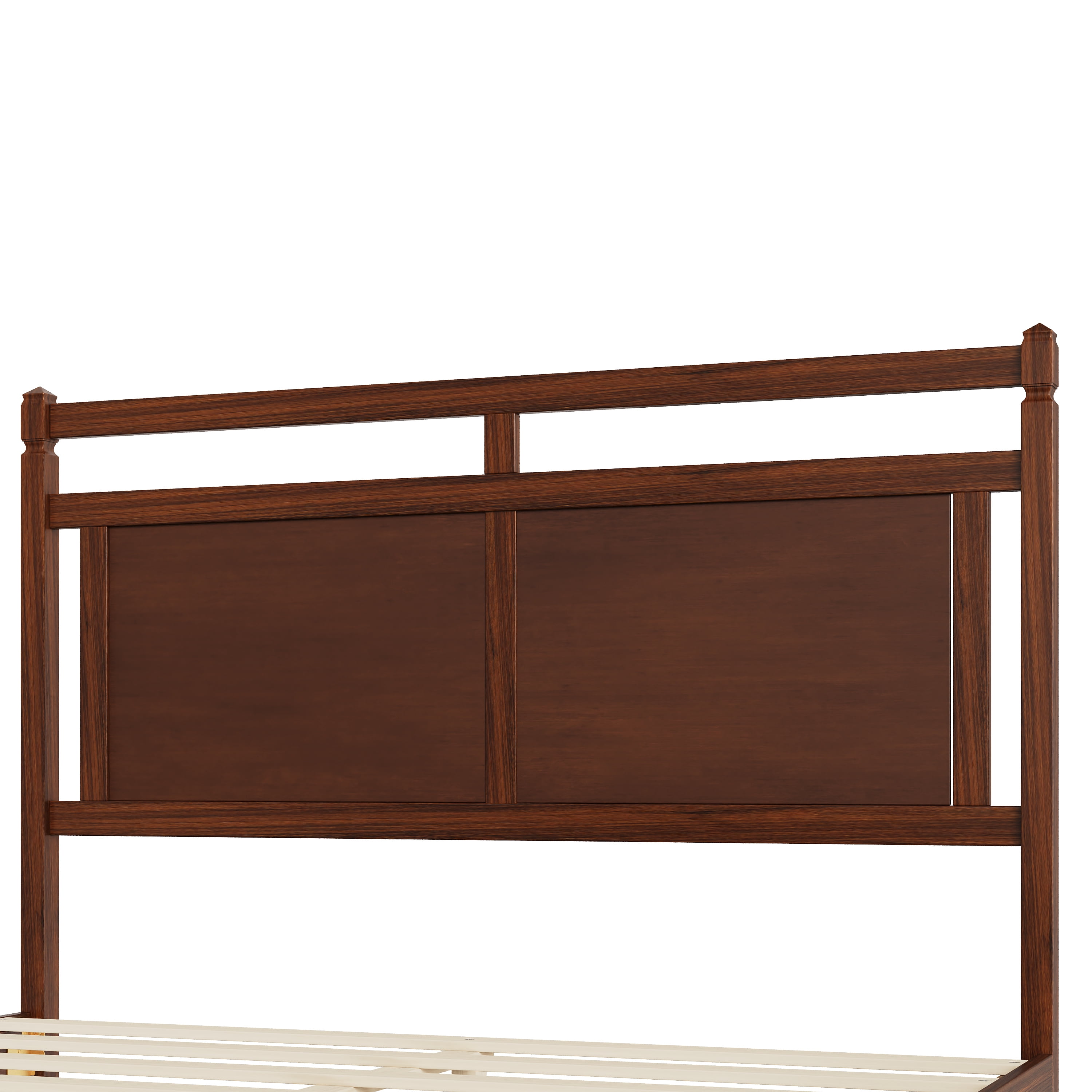 Euroco Modern Wood Queen Size Platform Bed, Mid-Century Bed Frame with Panel Headboard, No Box Spring Needed, Dark Walnut