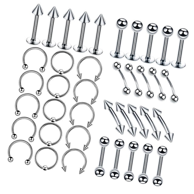Juego de 8 tipos de piercings de acero inoxidable, pendientes con forma de bola redonda y barra. 10 mm