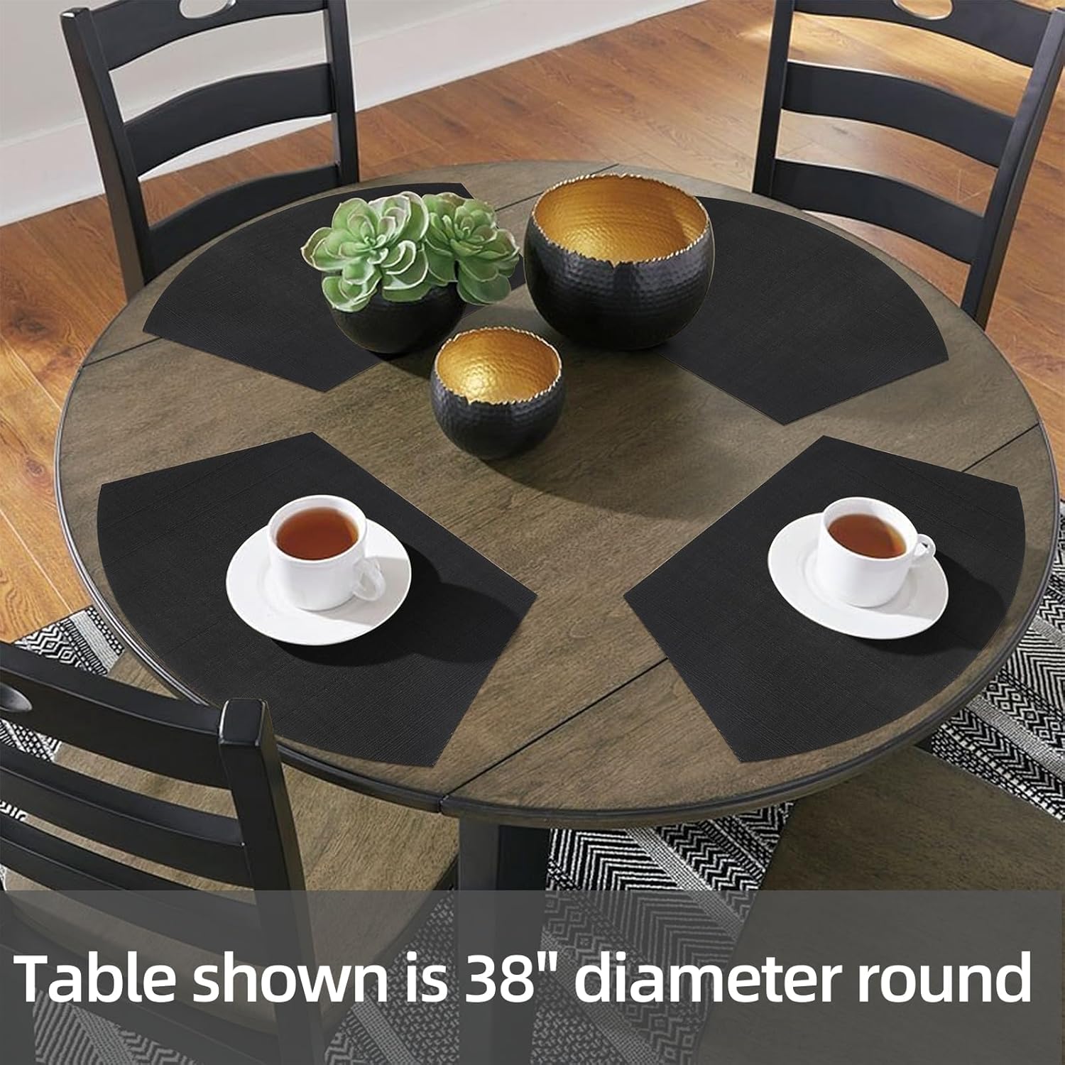 Round Table Placemats Set of 4 Wedge Shape Placemat Woven Vinyl Place Mats Heat Resistant Wipe Clean Dining Table Mats Home Table Decor (4, Tan)