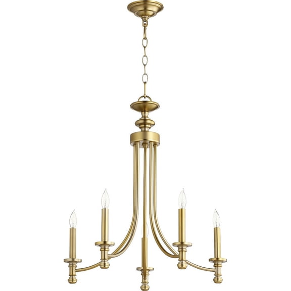 5 Light Chandelier In Quorum Home Collection Style 22 Inches Wide By 25.25 Inches High-Aged Brass Finish    -Traditional Installation Quorum Lighting