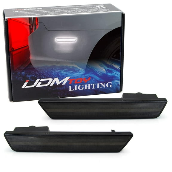 Smoked Lens White Full LED Rear Side Marker Light Kit For Dodge 2008-14 Challenger & 2011-14 Charger, Powered by 36 LED Diodes, Replace OEM Amber Lens Sidemarker Lamps