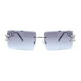 thumbnail image 2 of Luxury Jewel Large Chain Link Arm Rimless Rectangle Designer Sunglasses Silver - Purple Pink, 2 of 4
