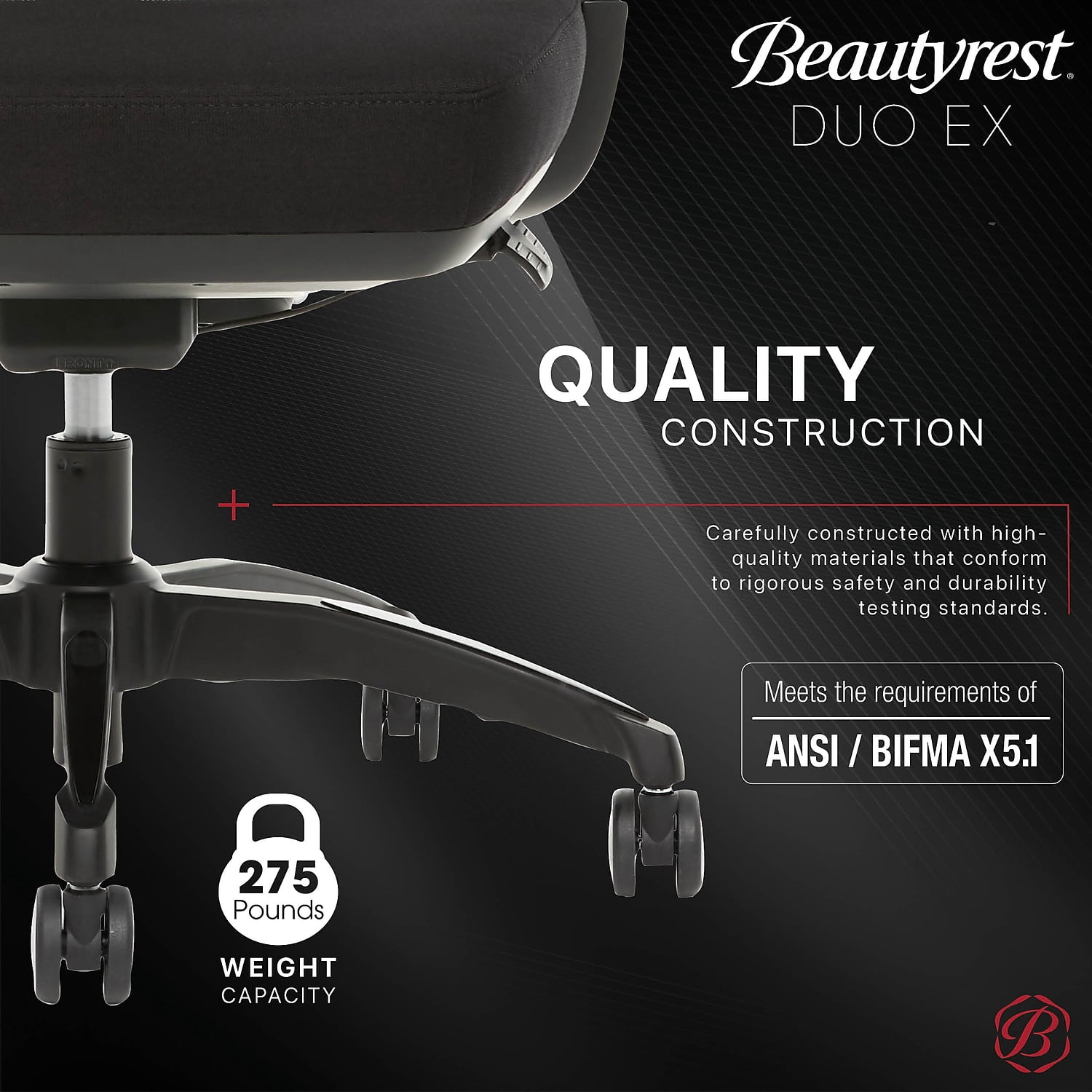 Zhejiang Hengyu Plastic Technology Co Ltd Beautyrest Duo-EX Mesh Seat Height Adjustment Swivel Desk Chair, Black/Gray