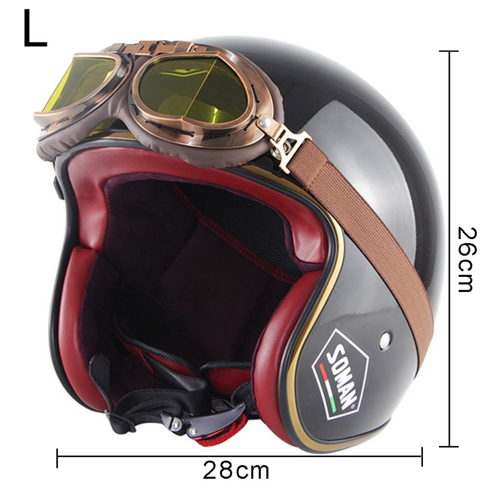 SOMAN Retro Helmet DOT Approved Goggles Are Free Motorcycle Open Face