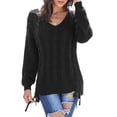 thumbnail image 4 of Asyoly Women Winter Side Weave Cable Knit Sweater V Neck Drop Shoulder Jumpers Tops, 4 of 10