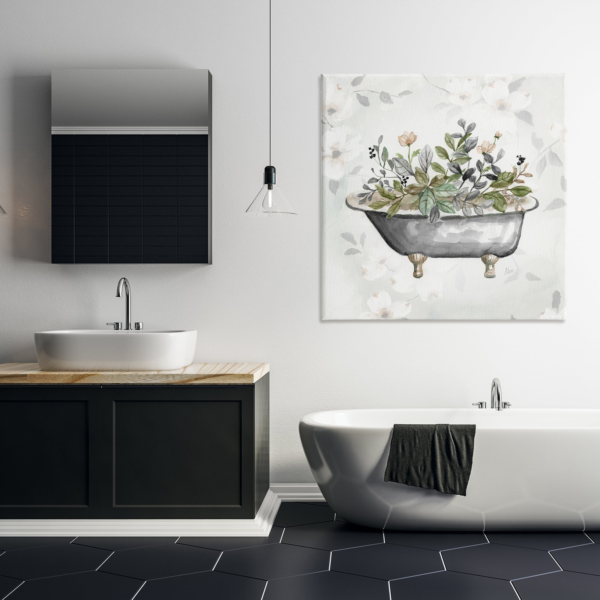 Stupell Industries Leaf Patterned Tub Typography Painting Gallery Wrapped Canvas Art Print Wall Art, 36 x 36