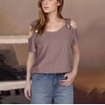 thumbnail image 2 of Ichuanyi Womens Summer Cold Off Shoulder Tops 2026 Casual Cute Short Sleeve Loose Fit T Shirts Blouse, 2 of 8