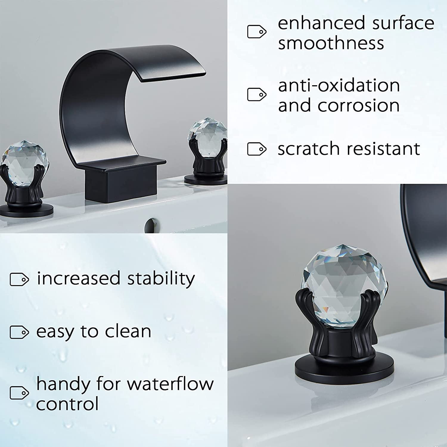 Bathroom Basin Sink Faucet Dual Handles 3 Holes Tap Deck Mounted Matte Black
