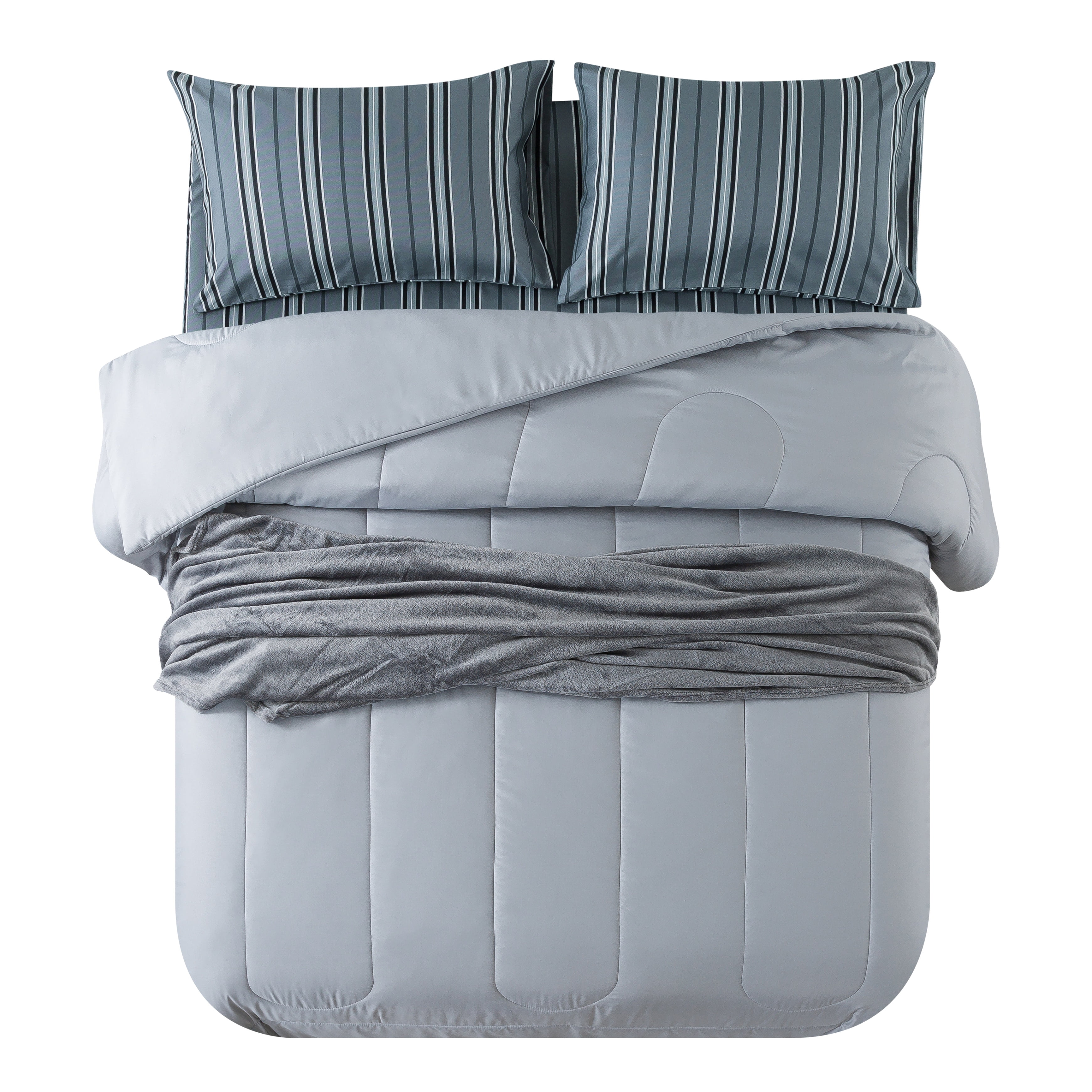 Mainstays Grey 5 Piece Bed in a Bag Comforter Set with Sheets and Plush Throw, Full