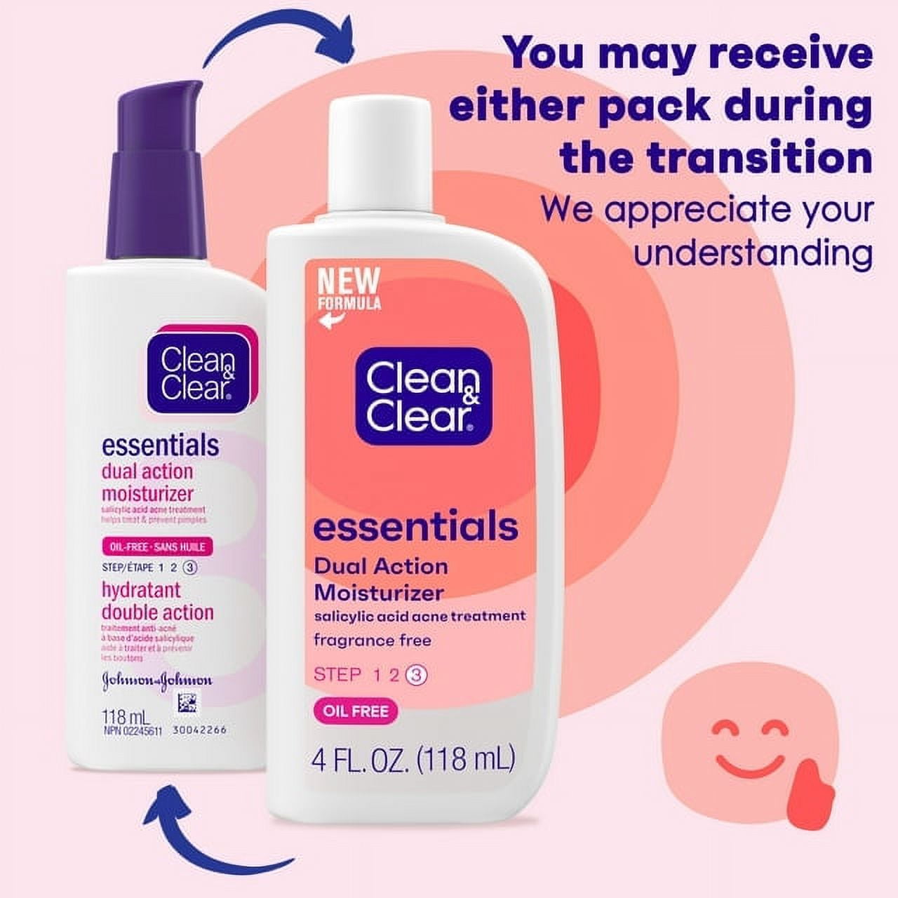 Clean & Clear Essentials Dual Action Acne Facial Moisturizer, 4oz, 5-Pack