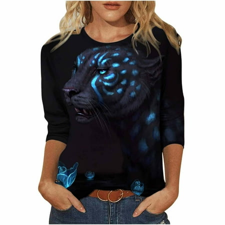 

Mrat Long Sleeve Cute Tops for Teen Girls Round-Neck Shirts Ladies Novel Animal Printed Round Neck Long Sleeve Casual Tops Blouse Long Sleeve Corset Tops for Female