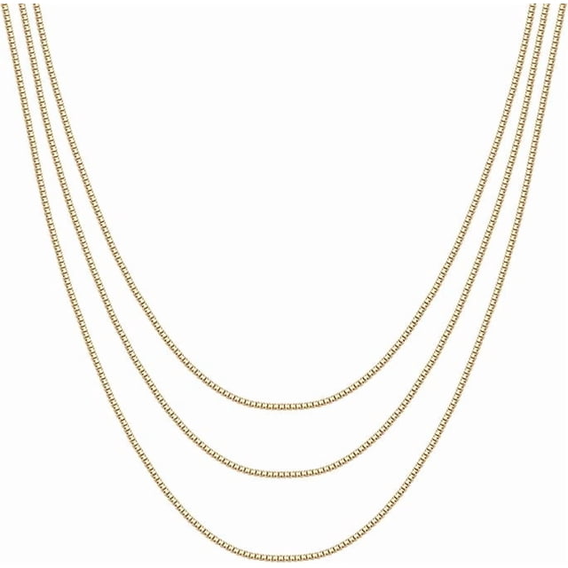 14K Gold Plated Dainty Layering Necklaces for Women | Snake Chain, Curb Link, Paperclip Layered Chains | Trendy Layering Necklace