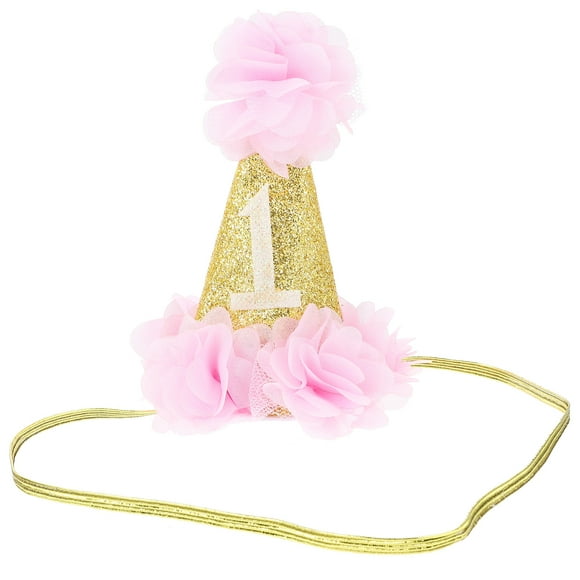 Diadema con forma de cono para el primer cumpleaños de niña, sombrero de fiesta (rosa)