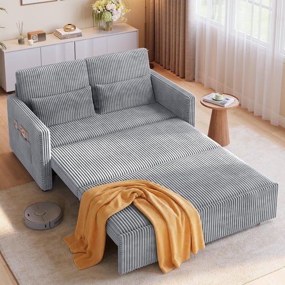 Noelse 3 in 1 Convertible Sofa Bed, Loveseat Sleeper Sofa Full Size Pull Out Couch for Living Room Bedroom Apartment, Gray