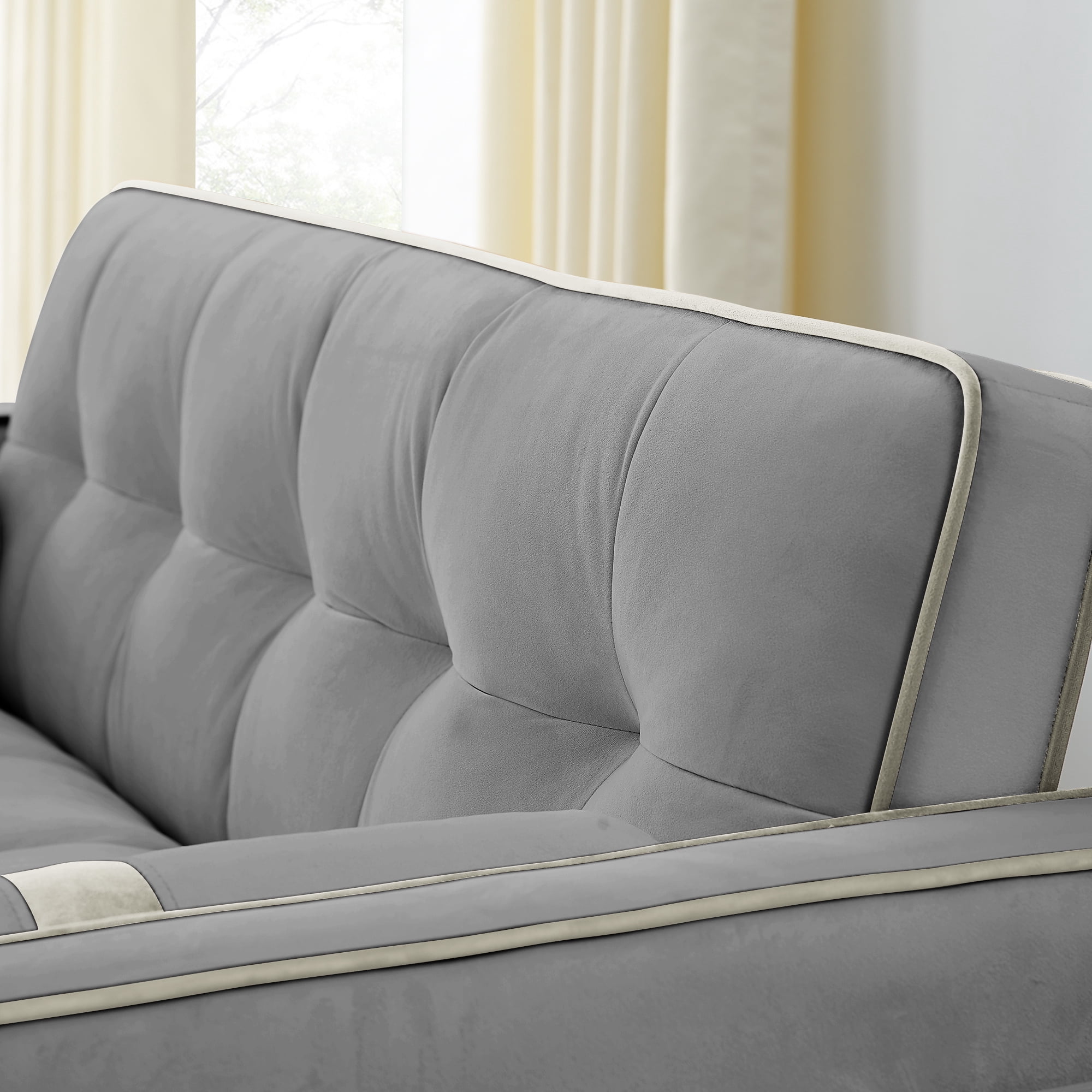 Aukfa Pull Out , Tufted Convertible Sleeper Sofa Sofa for Home Office, Velvet, Gray