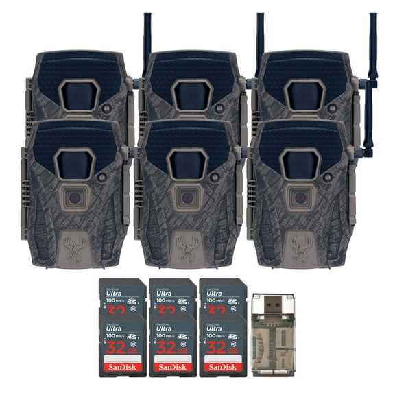 Wildgame Innovations Terra XT 2.0 24MP Three Cellular Trail Cameras (2-Pack) Bundle with 32GB Ultra SDHC UHS-I Memory Card (100MBps) (6-Pack), and All-In-One High-Speed Card Reader (9 Items)