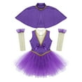 thumbnail image 4 of Sxiwei Kids Girls Show Costume Leotard Tutu Drerss with Cape Arm Sleeve Halloween Cosplay Party Dress Purple 10, 4 of 7