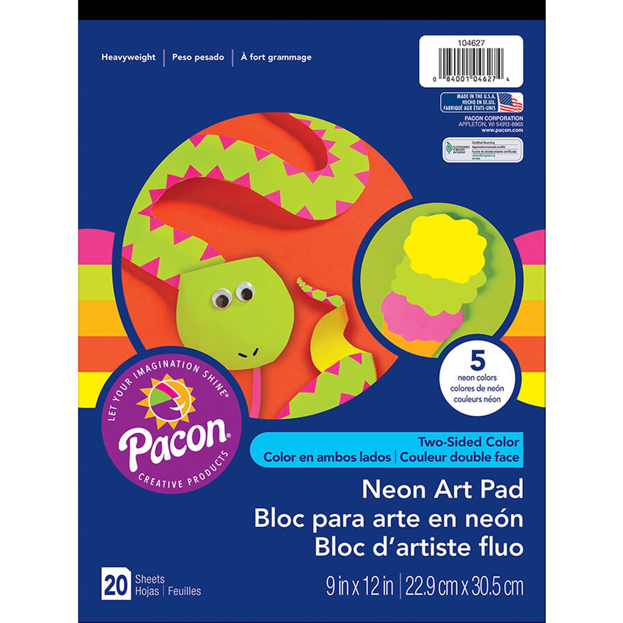 Pacon® Neon Art Paper Pad, 9" x 12", Assorted Colors 20 Sheets per