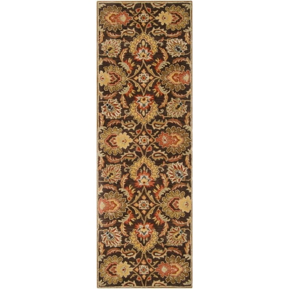 Mark&Day Wool Rugs, 2x8 Lyon Traditional Dark Brown Runner Area Rug, Brown Beige Red Carpet for Hallway, Kitchen, Bedroom or Living Room (2'6" x 8' Runner)