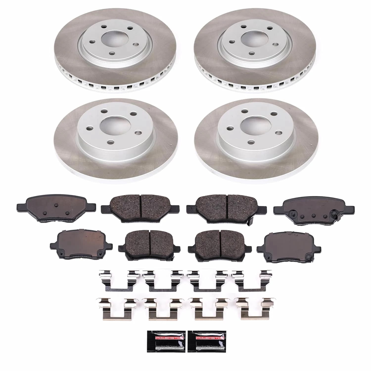 PowerStop Front and Rear Semi-Coated Rotor and Low-Dust Ceramic Brake Pad Kit SC1612