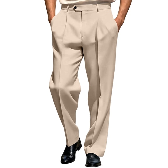 Men's Pleated Straight Leg Dress Pants Elastic Waist Comfort Business Casual Trousers, S