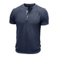 thumbnail image 4 of CIENVNSTG Solid Color Casual Mens Henley Shirts Waffle Knit Crew Neck 3 Button Collarless Short Sleeve Lightweight Soft Breathable Basic Tops For Summer Daily Clothing Royal Blue 2XL, 4 of 5