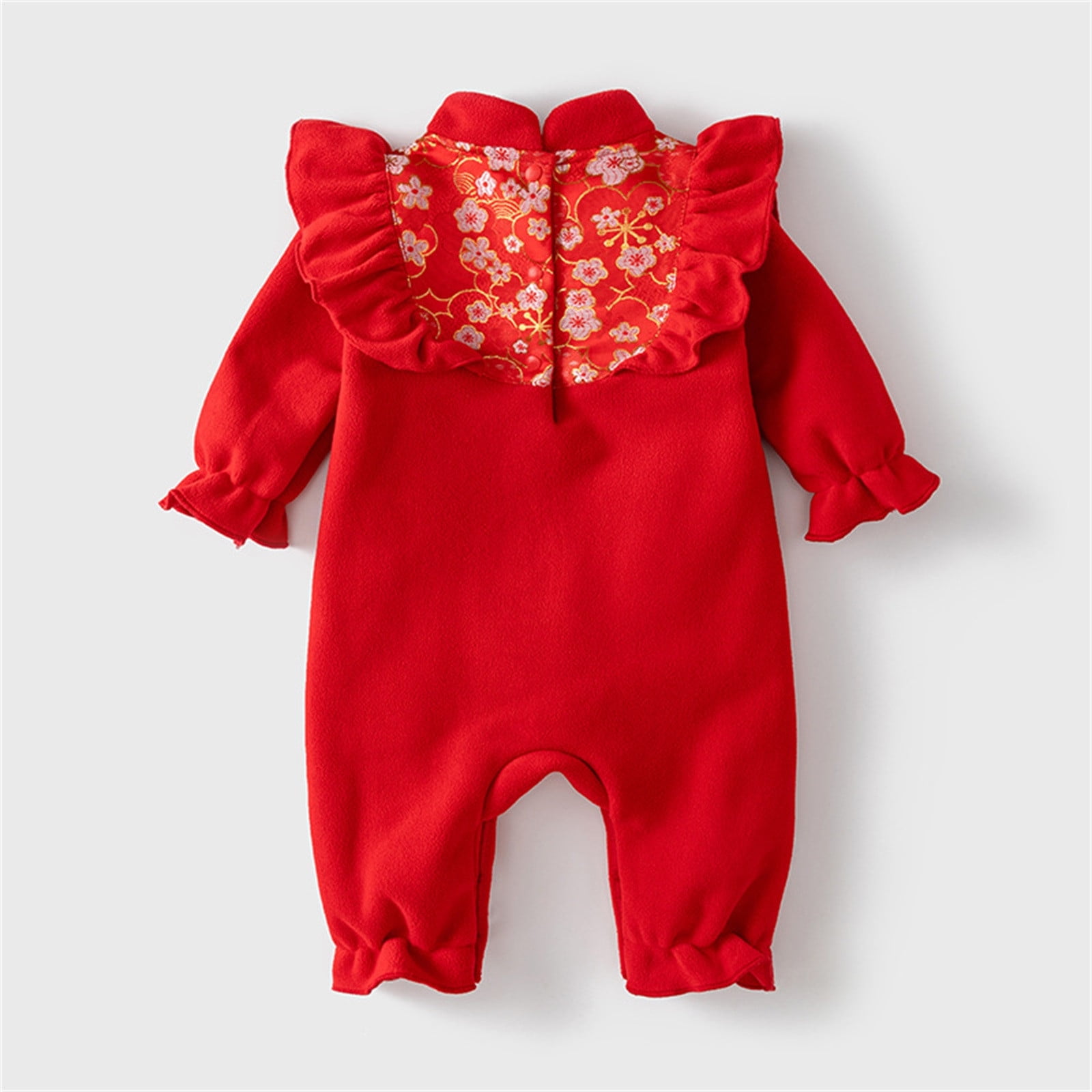 Glisme Long Sleeve Onesies Girl Newborn Ruffle Romper For Chinese Year Thermal Lined Warm Jumpsuit Embroidery Tang Suit Performance Lightweight Playsuit Size 90 Red