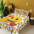 thumbnail image 2 of Ambesonne Emoji Fitted & Top Sheet Set with Shams, Colorful Love Round Faces Art, White Mustard Multicolor, 2 of 5
