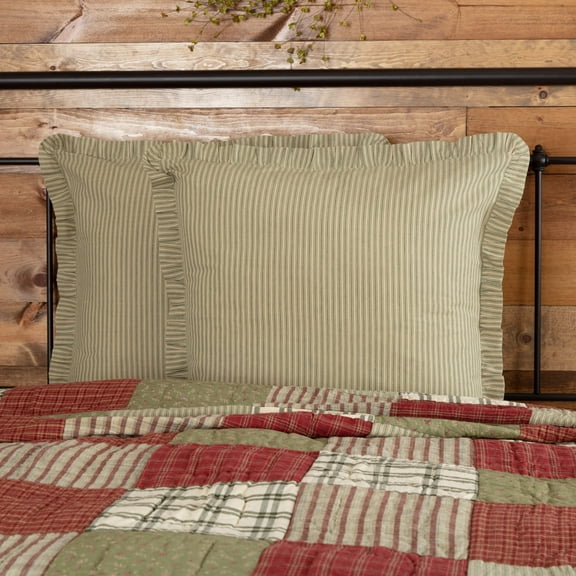 VHC Brands Prairie Winds Bedding Accessory, Green Stripes