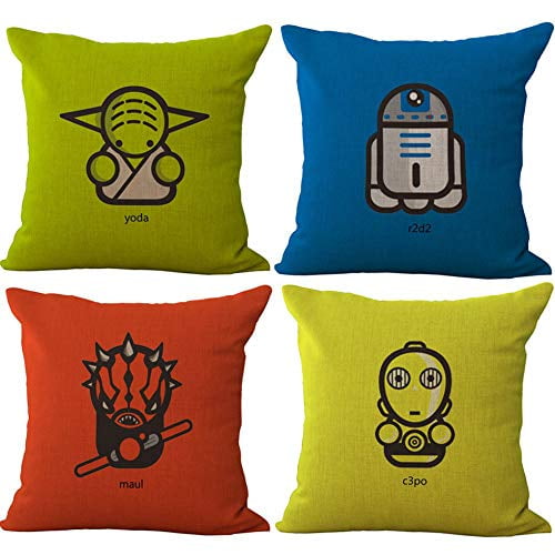 SUFAM Set of 4 Pillow Cases Cute Cartoon Q Yoda Darth Vader Red Green Yellow Blue Throw Pillowcase Cover Cushion Case Home Decor 16x16 inch - SUFAM Set of 4 Pillow Cases Cute Cartoon Q Yoda Darth Vader Red Green Yellow Blue Throw Pillowcase Cover Cushion Case Home Decor 16x16 inch -