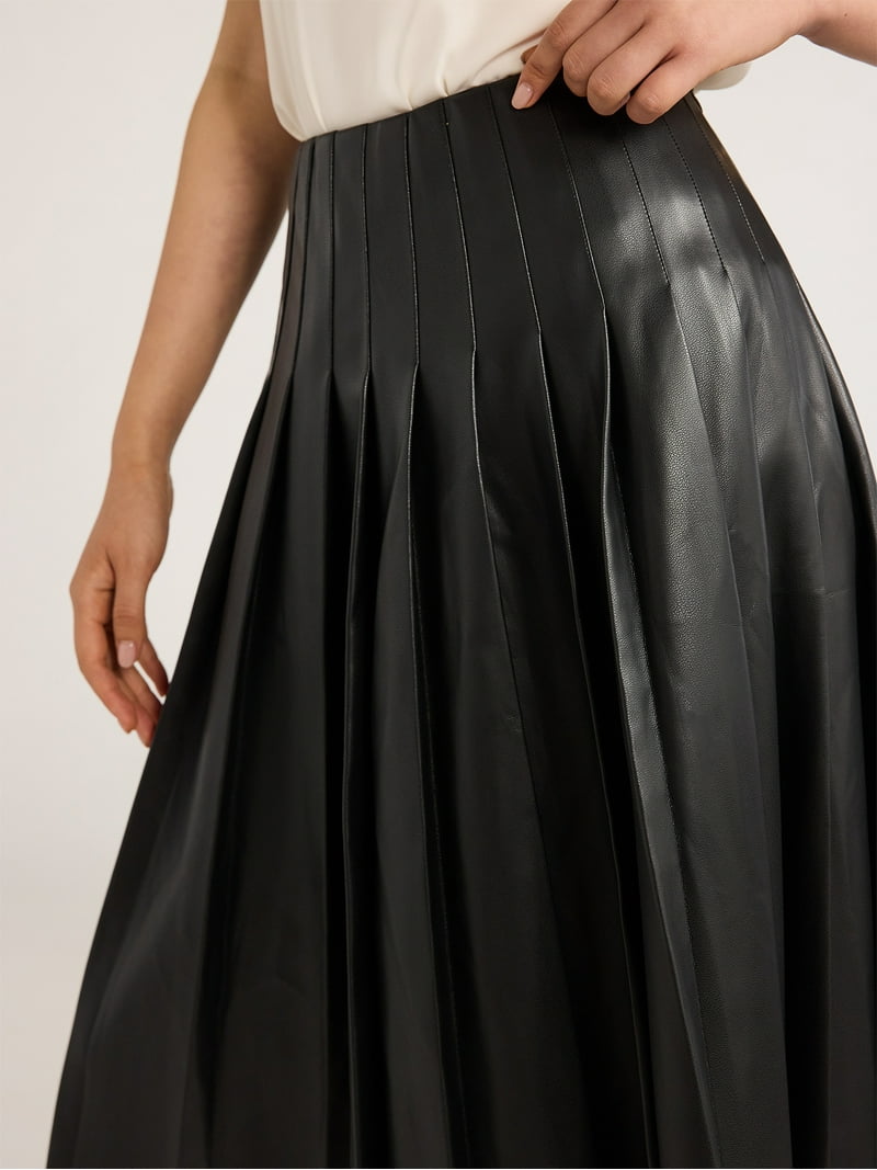 Scoop Women's Faux Leather Pleated Midi Skirt, Sizes XS-XXL