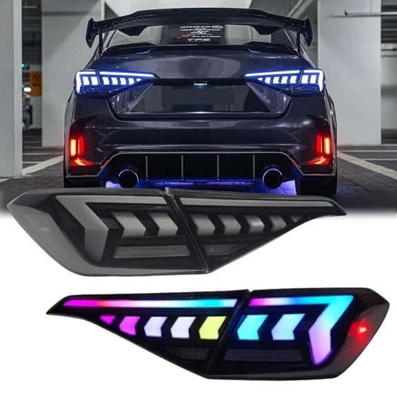 Woudy Smoked RGB LED Tail Lights, One Pair with Dynamic Turn Signal and Start-up Animation, for Honda Civic Sedan 11th Gen 2022-2026