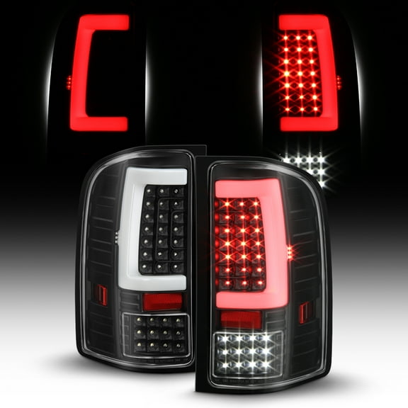 AKKON - Fits 07-13 14 Silverado 1500 2500HD 3500 HD Sierra 3500HD LED [C-Tube Bar] Sequential Signal Black Tail Brake Lights Pair