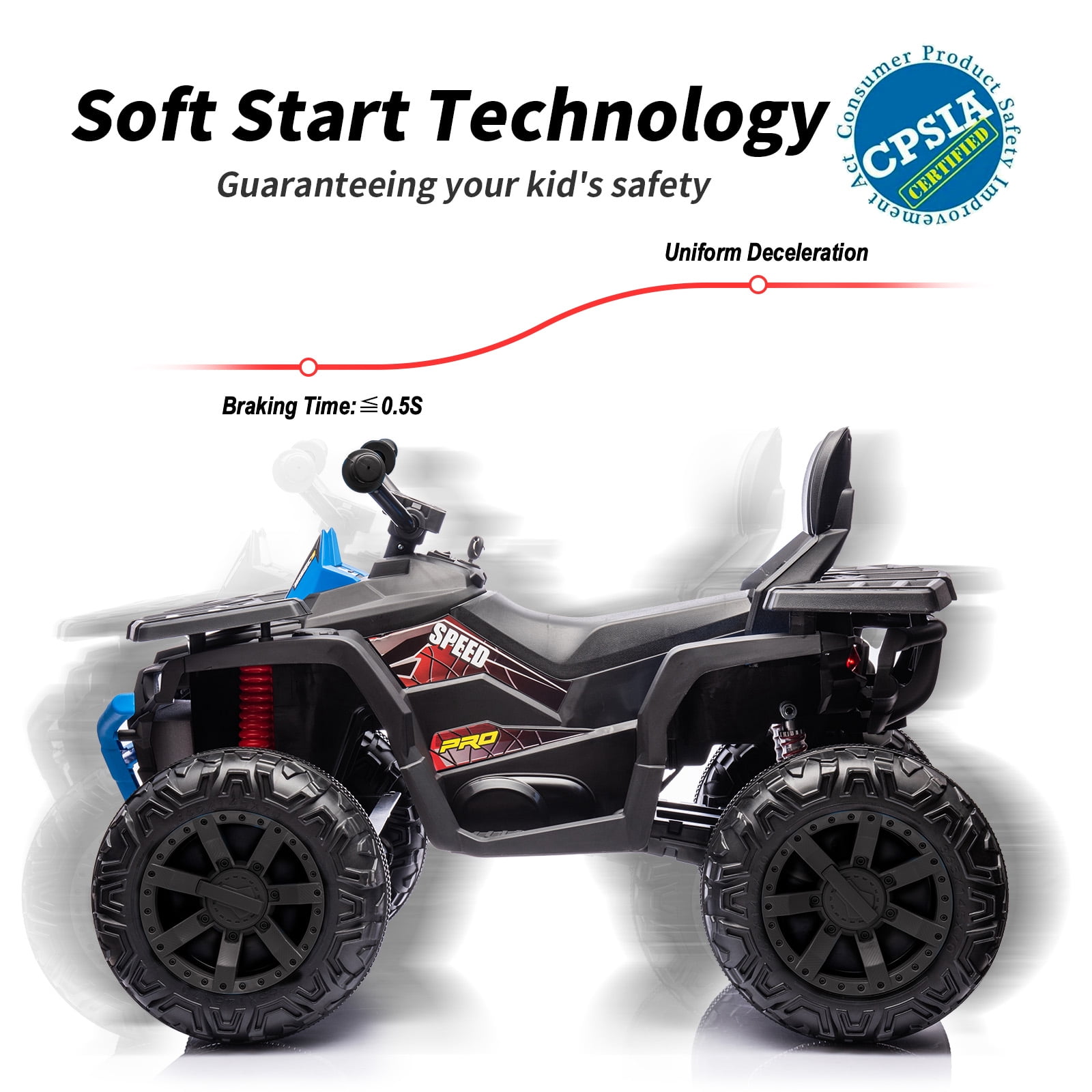 Hikiddo 24V Kids ATV 4 Wheeler, 2-Seater Powered Ride on ATV Toy for Big Kids w/ Bluetooth, 400W Motor - Blue