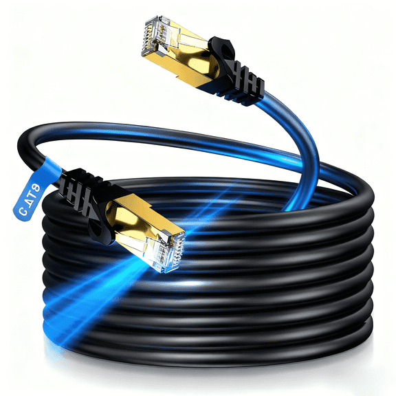 LKYICNHY Cat8 Ethernet Cable 100FT, Shielded 40Gbps 2000MHz High Speed LAN Network Cable with Gold Plated RJ45 Connector and Cross Braid, ROHS/CE Certified, Water-Resistant Cable for Router/Modem
