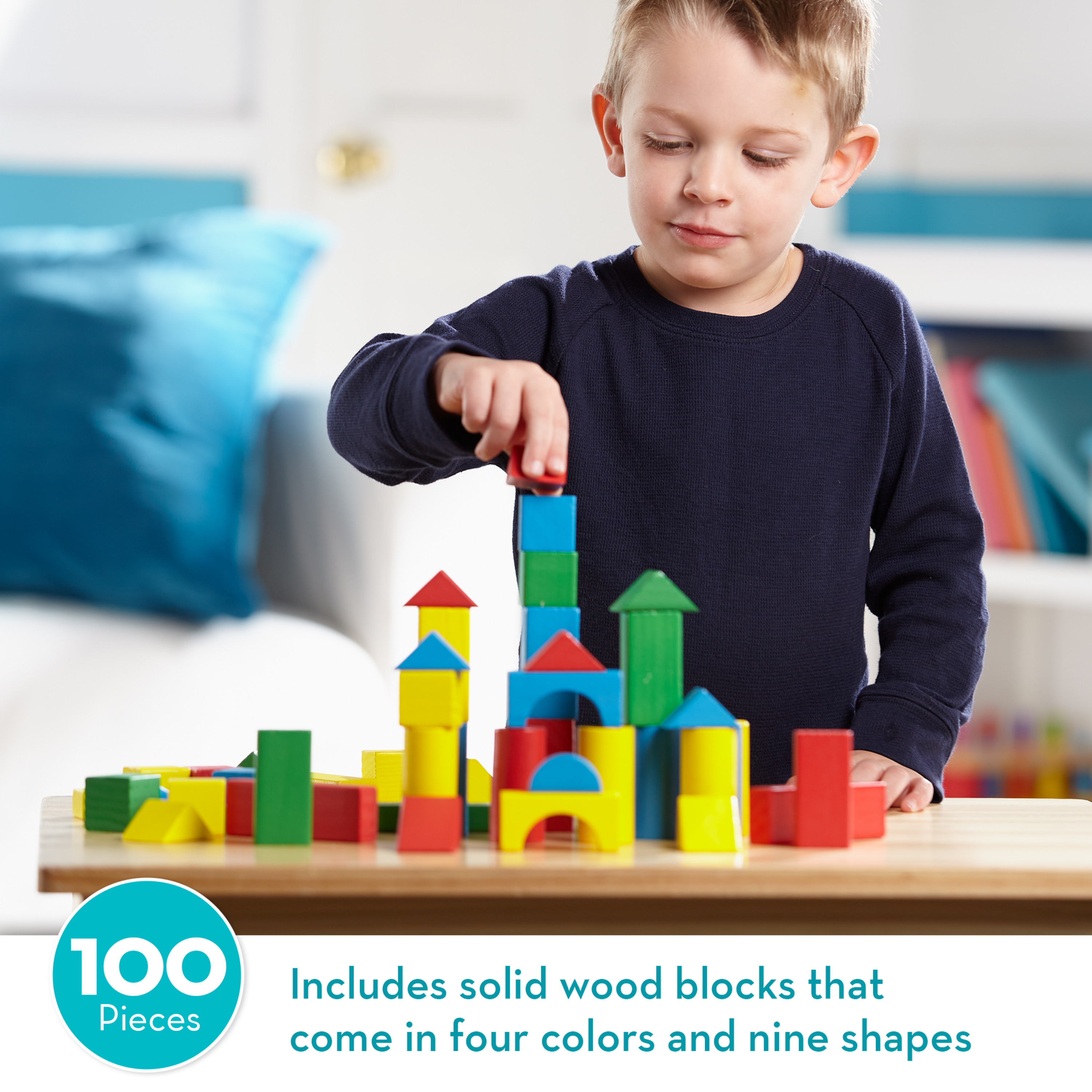 Melissa & Doug Wooden Building Blocks Set - 100 Blocks in 4 Colors and 9 Shapes - FSC Certified - image 4 of 11