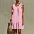 thumbnail image 6 of ClodeEU Women's Round Neck Ruffle Sleeveless Tiered Mini Dress with Pockets,Casual Summer Loose Dress Pink,Women's Plus S, 6 of 6
