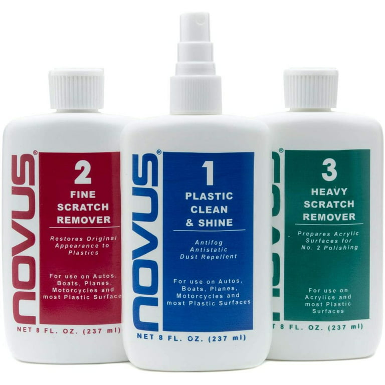 NOVUS-PK1-2 | Plastic Clean & Shine #1, Fine Scratch Remover #2, Heavy  Scratch Remover #3 and Polish Mates Pack | 2 Ounce Bottles