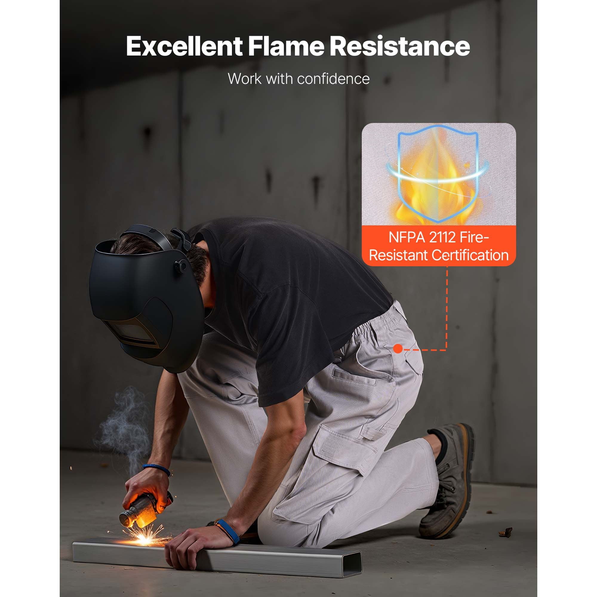 Flame Resistant Cargo Pants for Men, 9oz FR Cotton Twill with NFPA 2112, Elastic Waistband with Belt Loops, 9 Utility Pockets, Breathable, Machine Washable