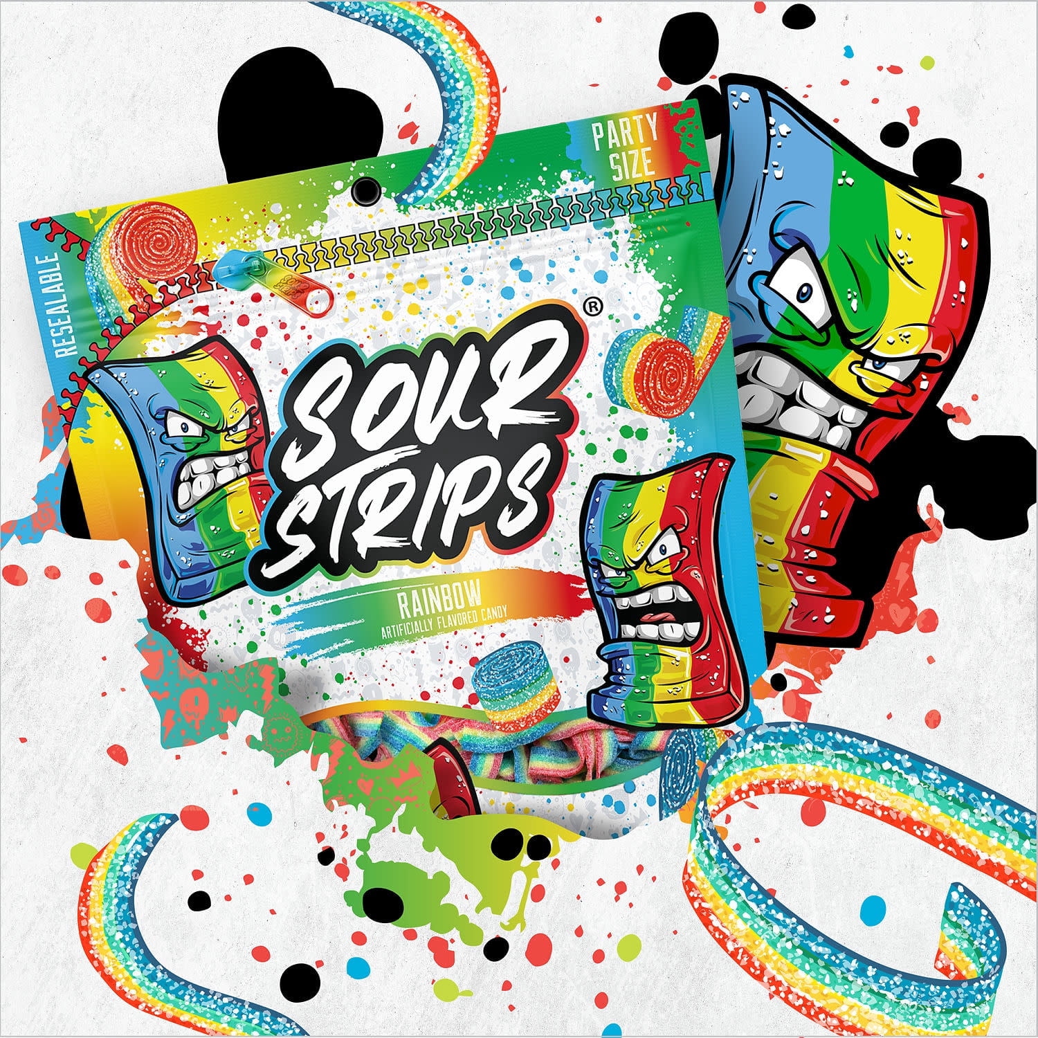 Sour Strips Rainbow Flavored Chewy, Sour Candy Party, 10.2 oz