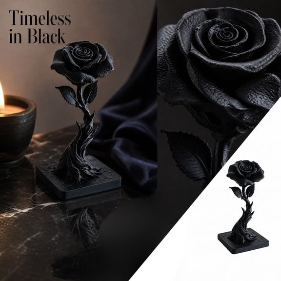 Black Rose Decor with Petals and Leaf Details, Elegant Black Home Decor for Table Or Shelf, Romantic Valentine's Day Gift for Wife