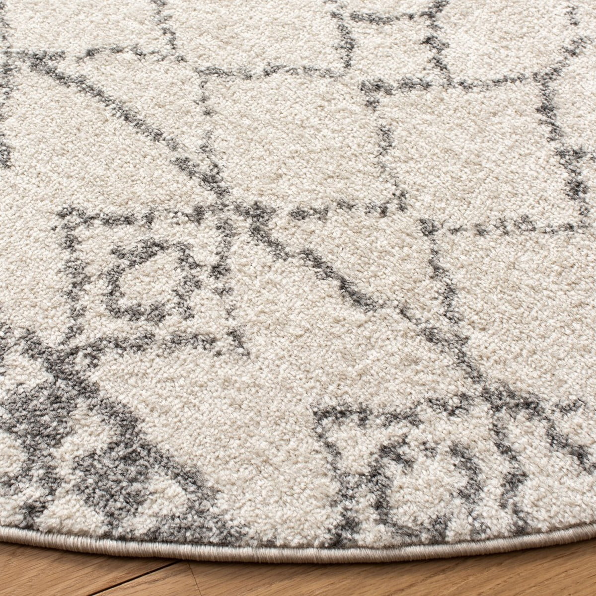 SAFAVIEH Tulum Coriander Moroccan Geometric Area Rug, 9' x 9' Round, Ivory/Grey